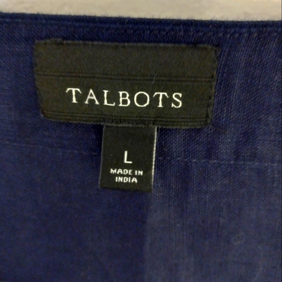 Talbots Dress Blue 100% Linen Embroidered Palm Trees Sailboat Beach Size L - Picture 3 of 15